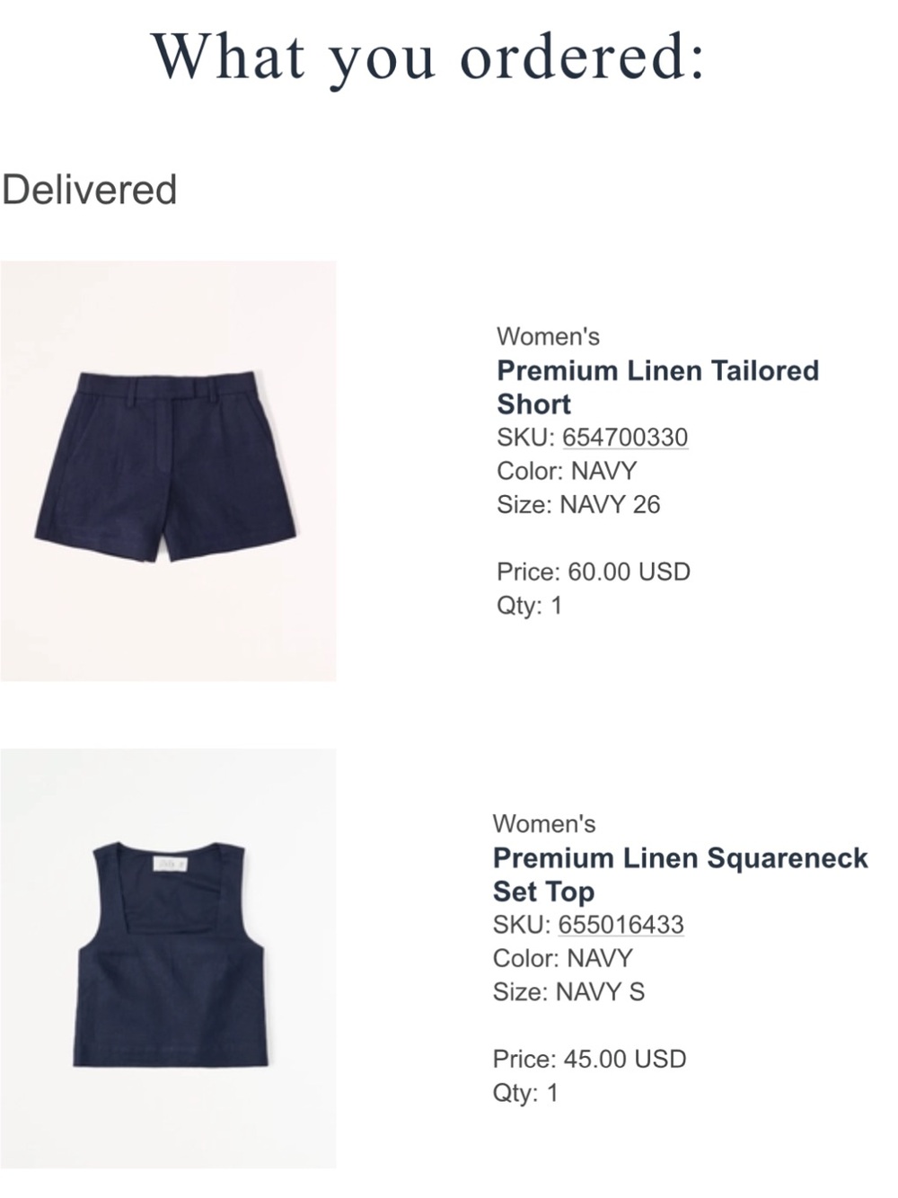 Abercrombie navy linen set